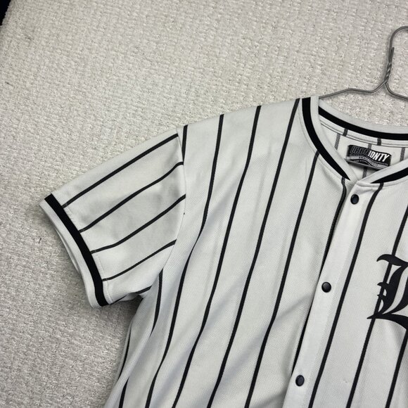 URBN IDNTY Baseball Jersey LA Los Angeles Button Up White / Black Striped Men S - Picture 3 of 16